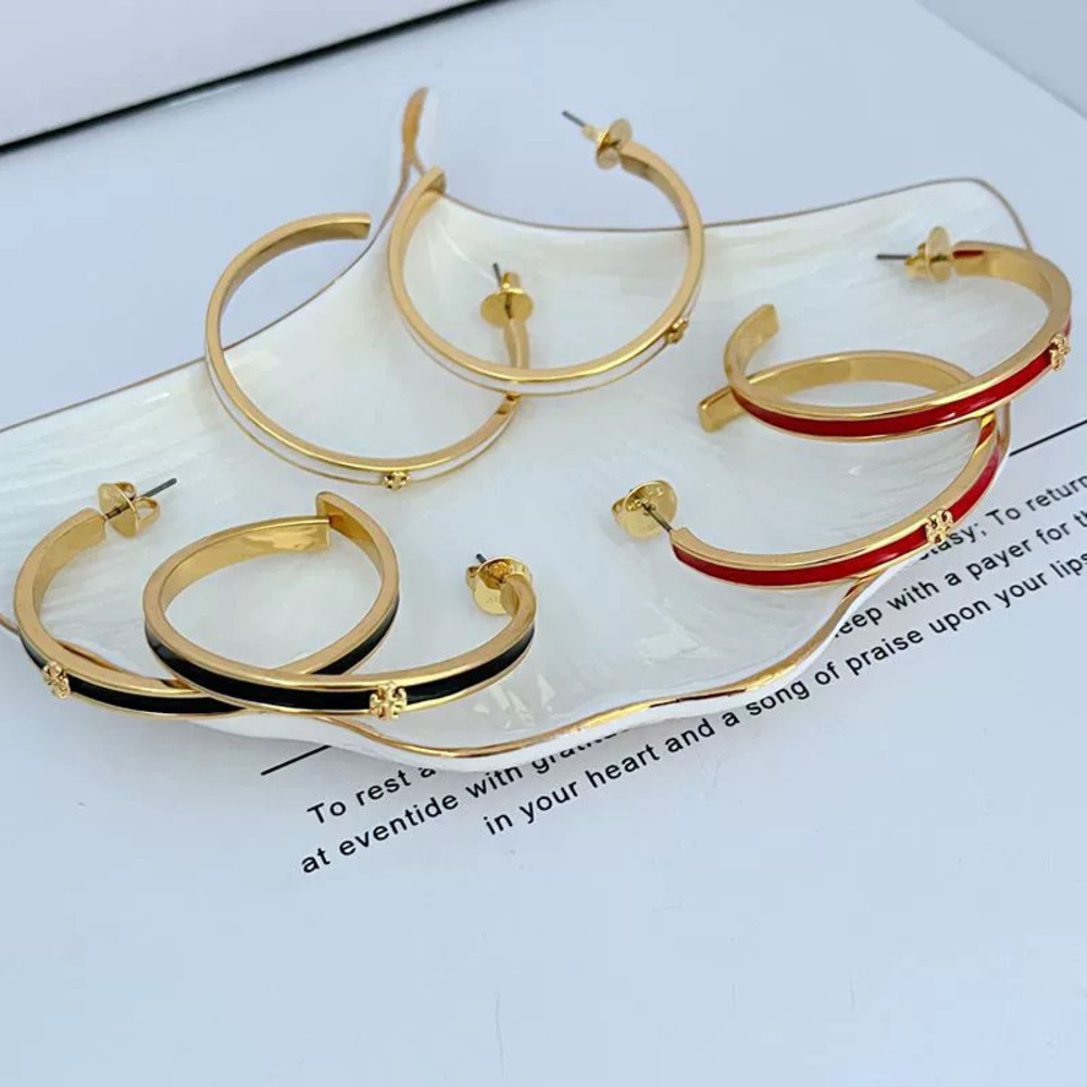 Tory Burch Enamel Inlaid Letter Earrings Metal